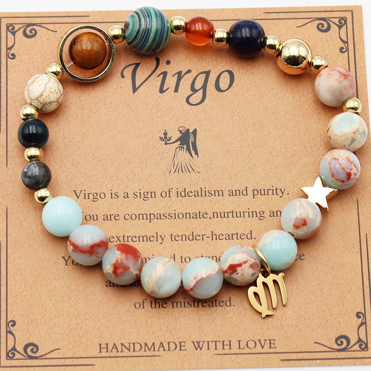 Handcrafted zodiac bracelets with natural stone beads and constellation designs