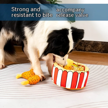 Plush chicken leg dog toy with interactive sound and food leakage puzzle, Tibetan Chicken Leg Warmer colour.
