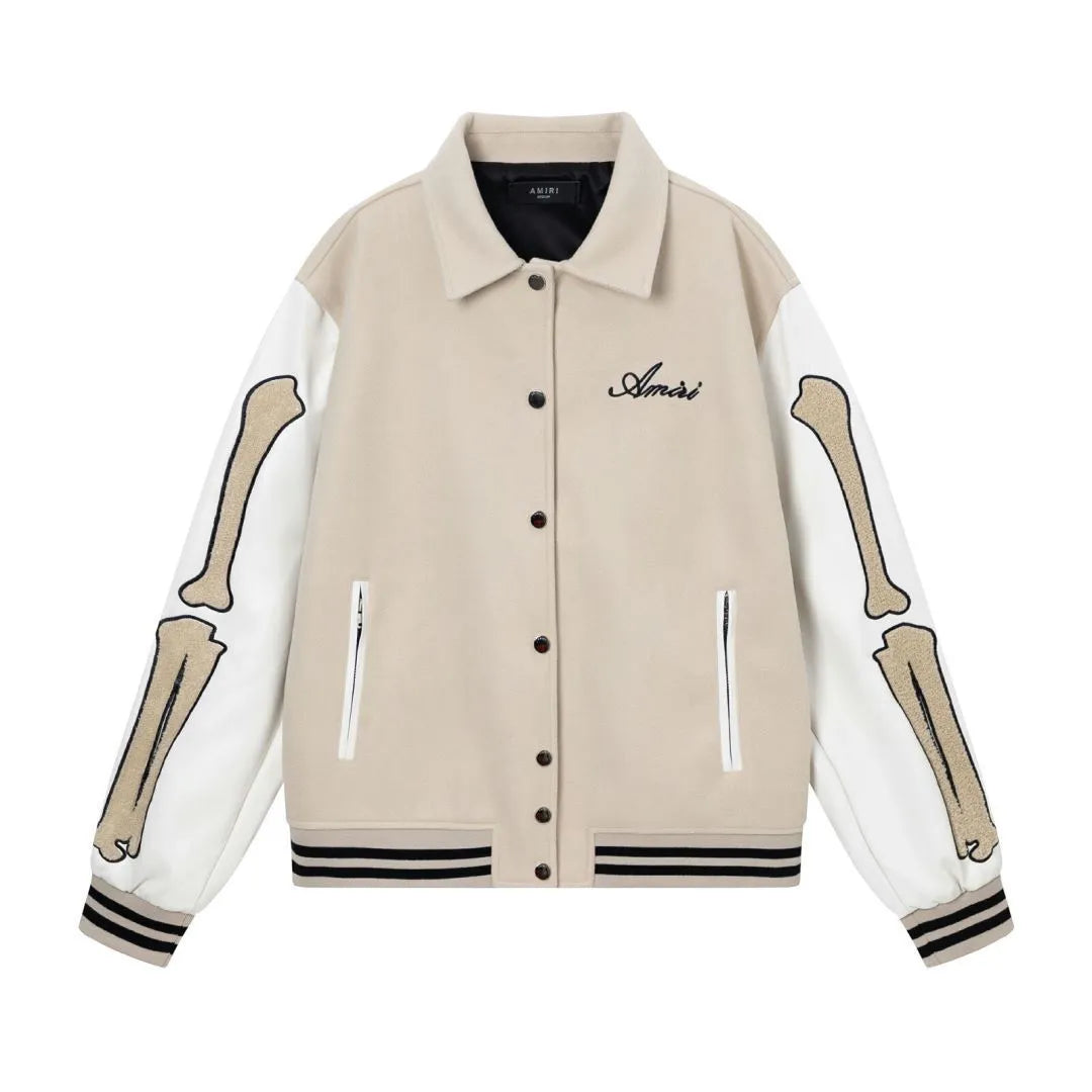 Bone embroidered wool blend jacket in apricot colour with autumn winter floral stickers