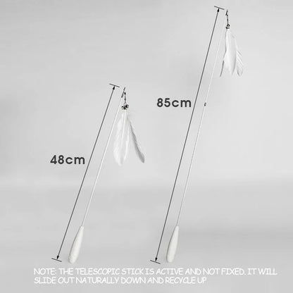 Telescopic cat fishing rod toy extended to 80cm with goose feather lure and bell
