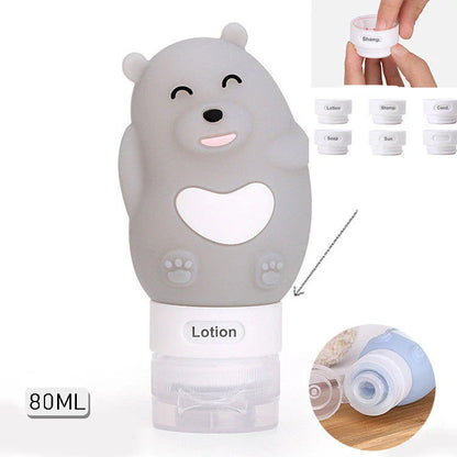 Portable animal-shaped silicone travel bottles for shampoo, shower gel, and lotion in various vibrant colors and designs