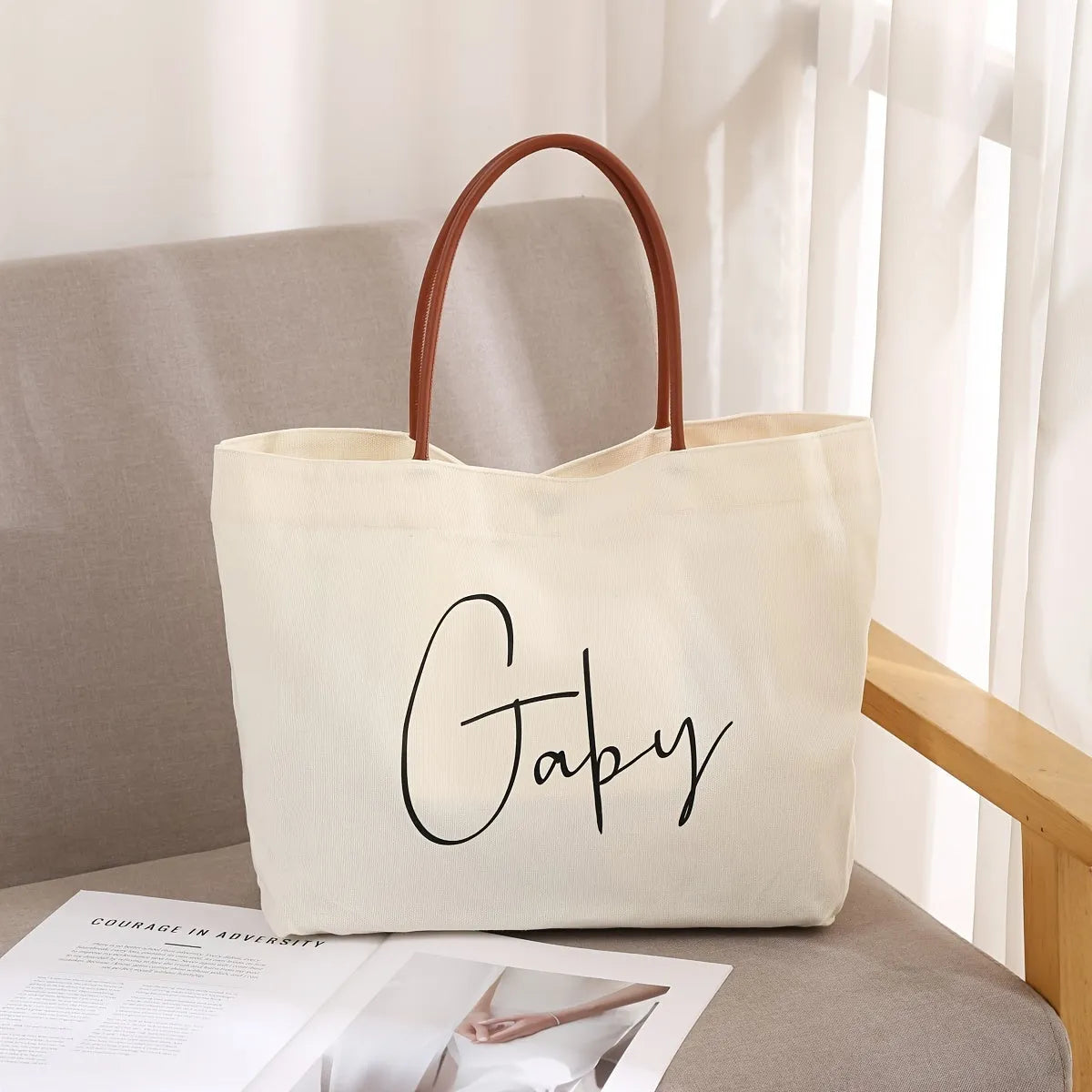 Cotton canvas tote bag shown in beige white and white colour options.