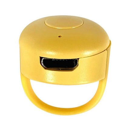 Bluetooth remote control ring for mobile phones in yellow, blue, and pink