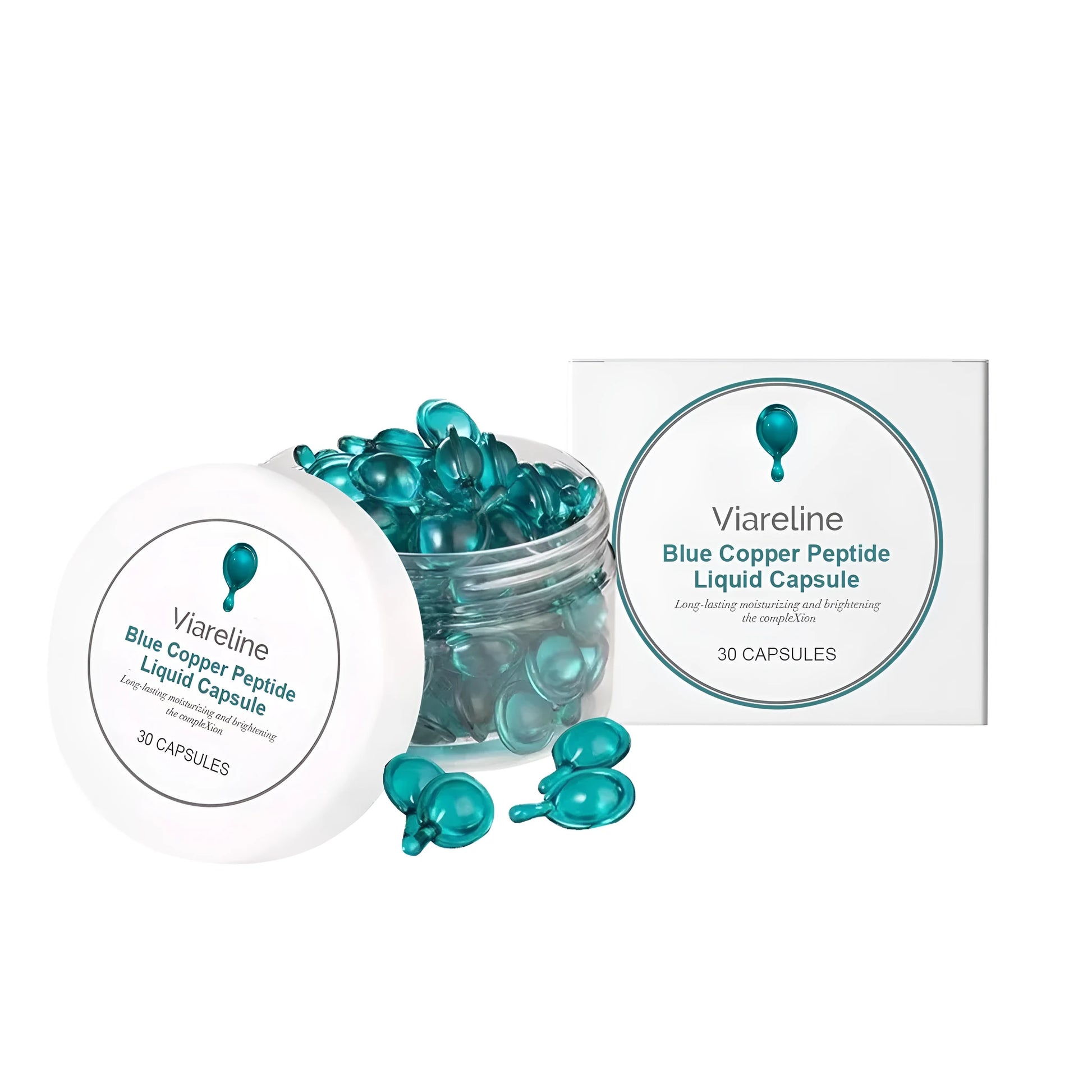 Blue Copper Peptide Liquid Serum in a pack of 30 individual capsules