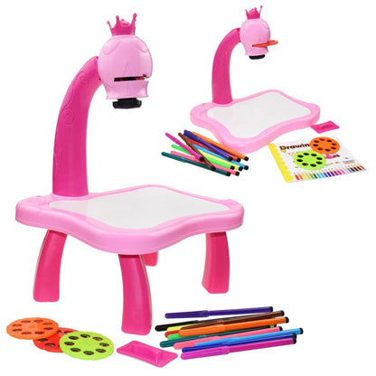 Children's magnetic drawing board with music and projection features in blue and pink