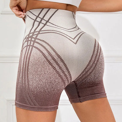 Women's brown gradient high waisted fitness shorts for yoga and running