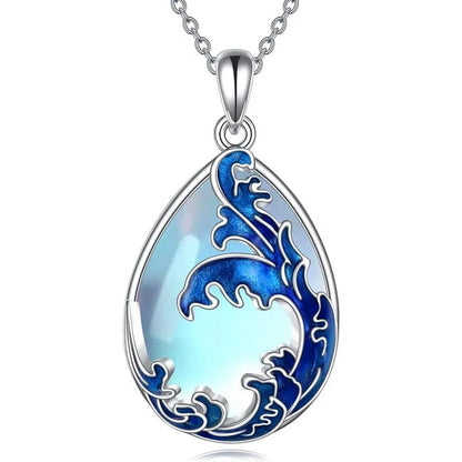 Blue heart-shaped alloy pendant necklace with adjustable 45-50cm chain on display