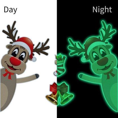 Cartoon Christmas elk bell design on a reflective magnetic luminous car bumper sticker.