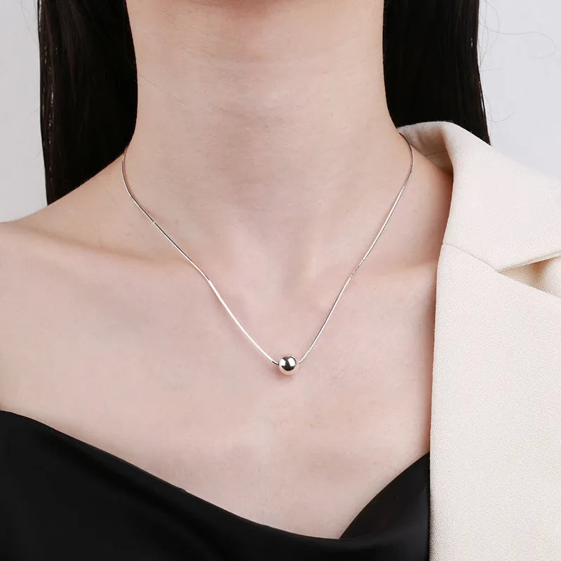 925 sterling silver clavicle chain necklace with small round ball pendant