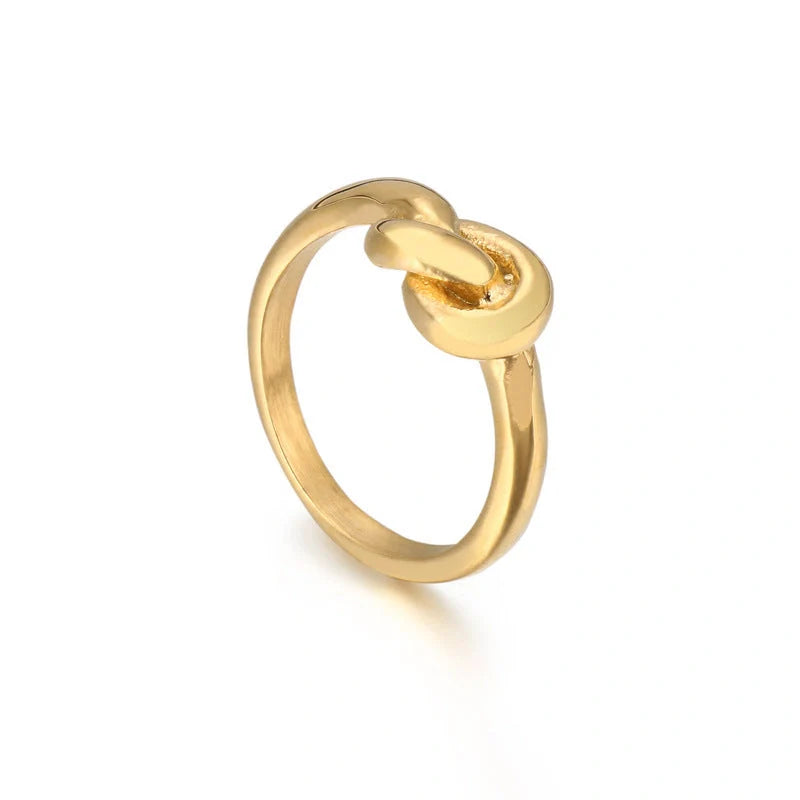 Elegant Truelove Knot Titanium Steel Ring in gold and rose gold finishes