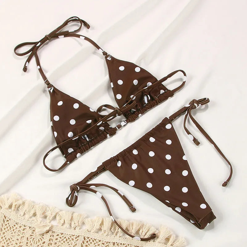 Women's polka dot print split bikini swimsuit set in multiple colour options