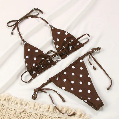 Women's polka dot print split bikini swimsuit set in multiple colour options