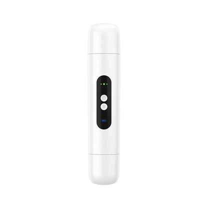 White and pink portable electric body hair trimmer with USB charging cable.