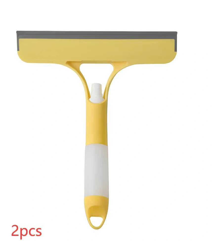 Double-sided plastic glass scraper in white, yellow, sky blue colours for household window cleaning