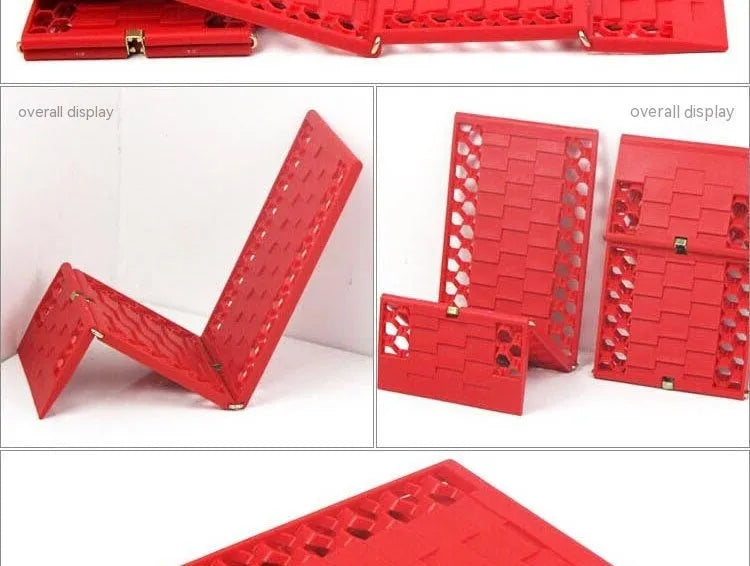 Orange folding vehicle rescue board showing folded and unfolded positions with anti slip rubber surface