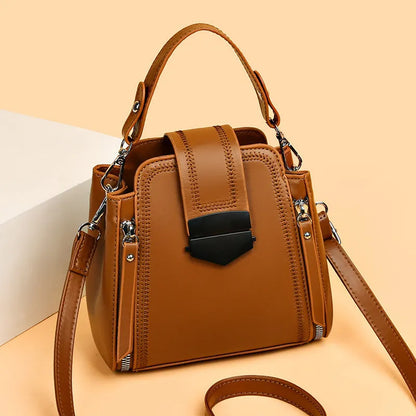 Small square vertical handbag in soft leather texture PU material with sewing thread detail