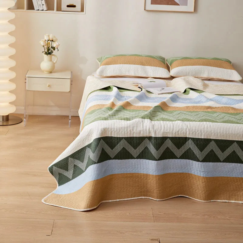 Pure cotton printed bed sheet set in modern simplicity design showing reactive dye patterns and bedspread-style construction