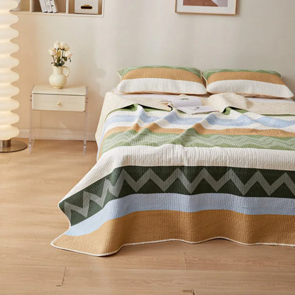 Pure cotton printed bed sheet set in modern simplicity design showing reactive dye patterns and bedspread-style construction
