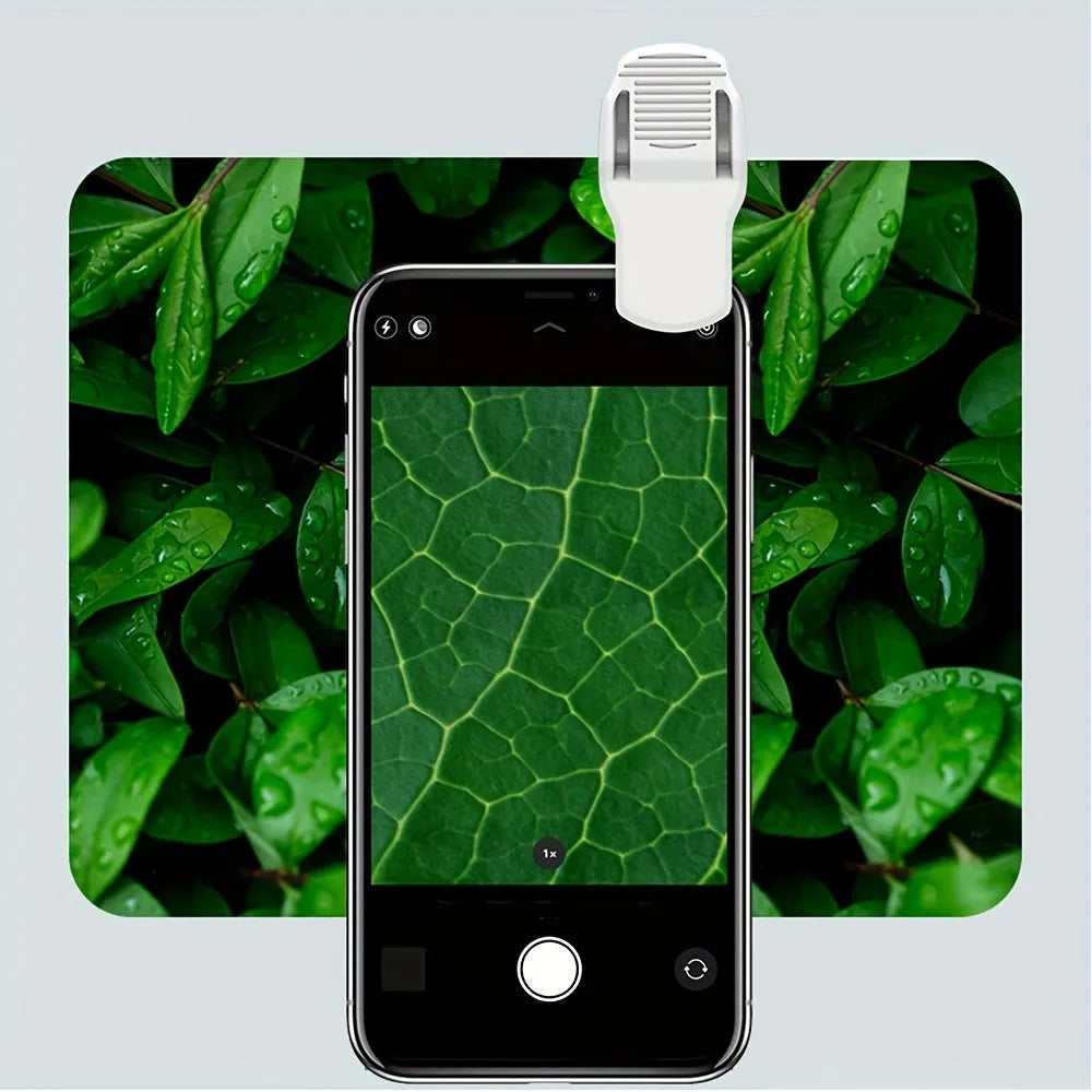 60x mobile phone microscope with LED light and universal adapter clip for smartphones