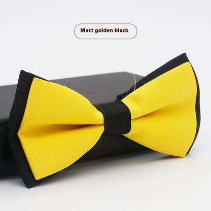 A solid colour pre-tied bow tie with an adjustable neck strap, shown in a classic flat head shape.