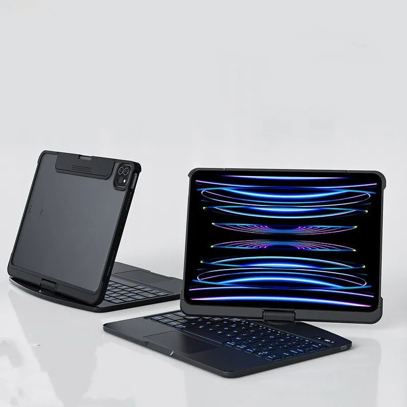 Transparent iPad keyboard case wireless Bluetooth protective cover showing iPad inside with magic control keyboard