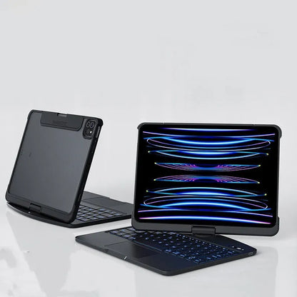 Transparent iPad keyboard case wireless Bluetooth protective cover showing iPad inside with magic control keyboard