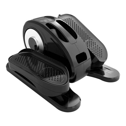 Compact electric elliptical trainer for home use in black, silver, or orange