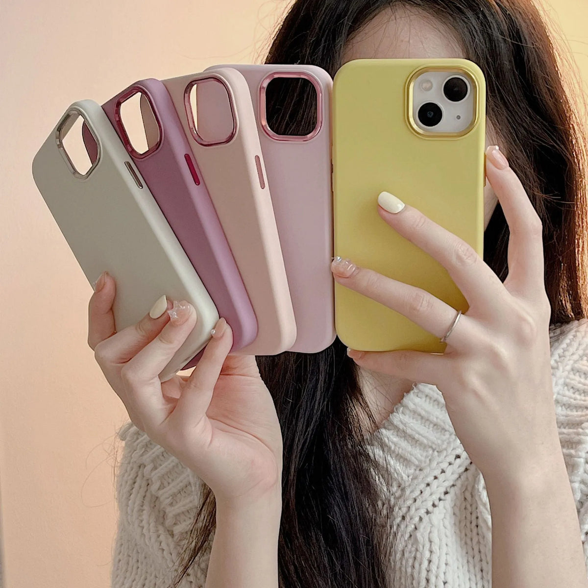 Full-cover liquid silicone metal iPhone case in solid colour with shockproof anti-fingerprint design