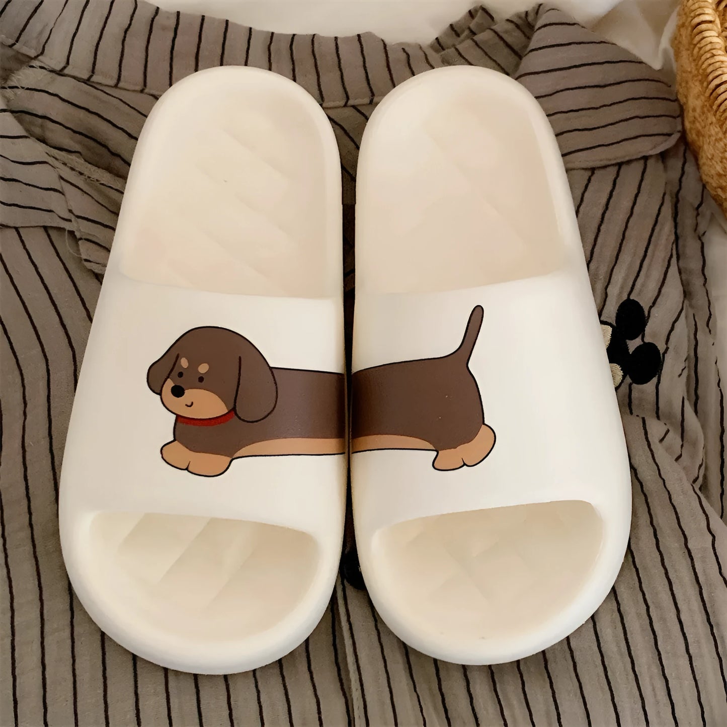 Pair of thickened EVA flip-flop style slippers for couples, shown in Milk White colour.