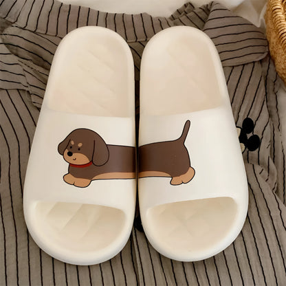 Pair of thickened EVA flip-flop style slippers for couples, shown in Milk White colour.