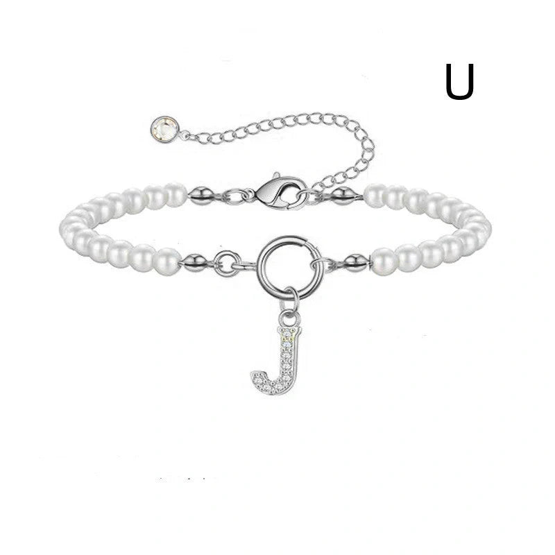 2024 Fashion Toggle Clasp Initial Bracelet with 6mm Pearl