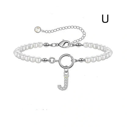 2024 Fashion Toggle Clasp Initial Bracelet with 6mm Pearl