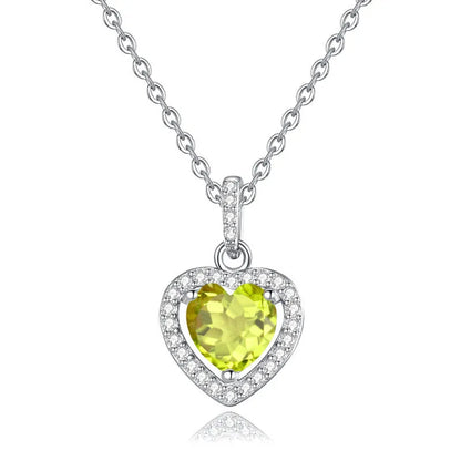 S925 sterling silver necklace with a heart-shaped pendant featuring a round natural gemstone on a cross chain.