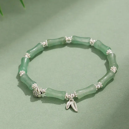 Green aventurine bamboo strawberry crystal bracelet with mixed natural stones and adjustable closure