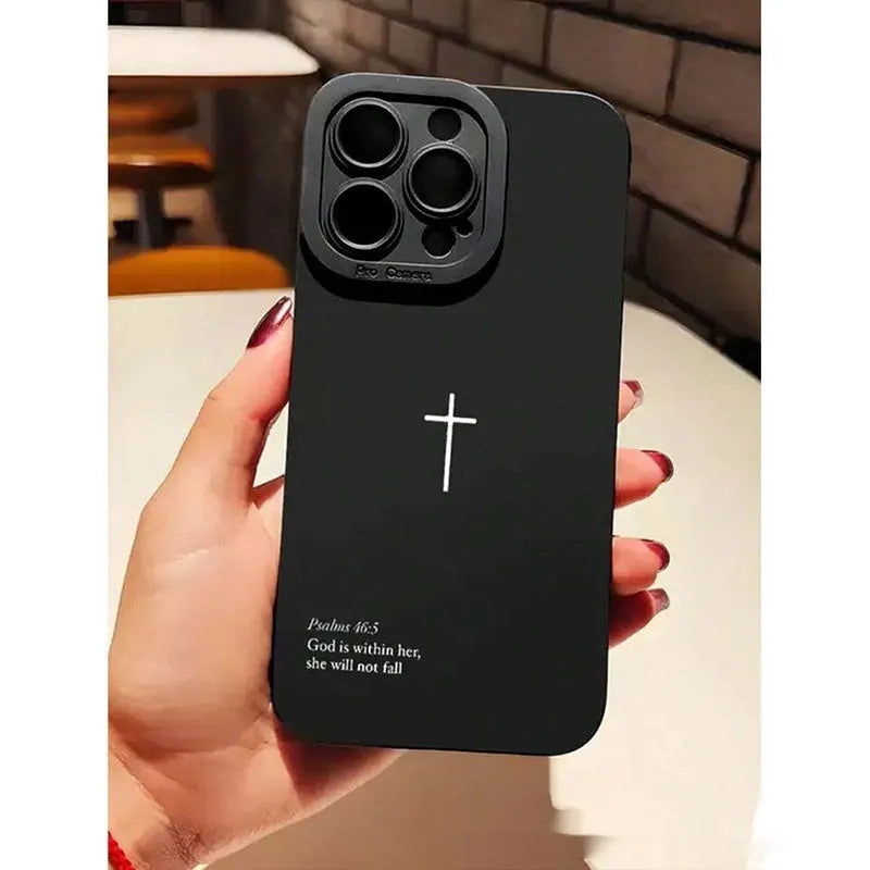 Black TPU phone case with dark cross design, all-inclusive, for Apple iPhone 11-16 and XS Max