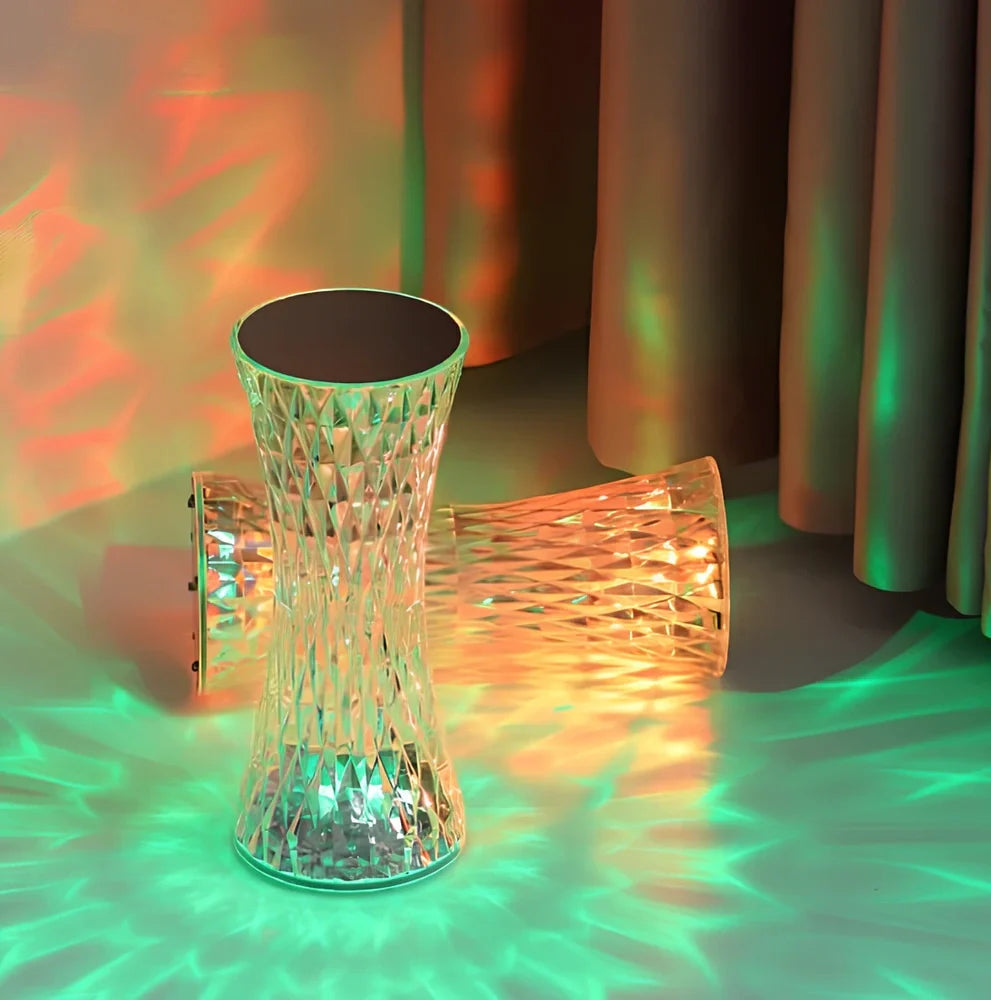 Crystal rechargeable table lamp with 8cm diameter base and multicolour LED lighting options