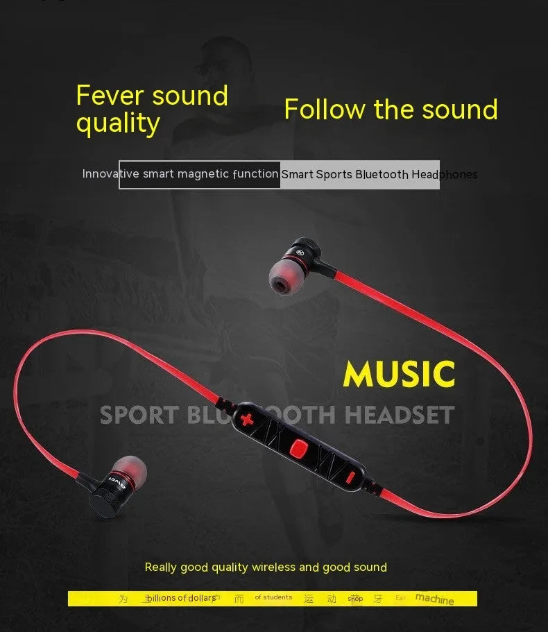 Black neck-hanging in-ear Bluetooth headset with Jerry chip, 10 metre range, plastic body, earplug style
