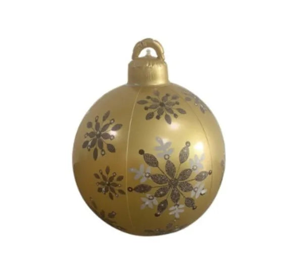 Large 60cm inflatable PVC Christmas decoration ball in bright colours for outdoor garden or tree display.