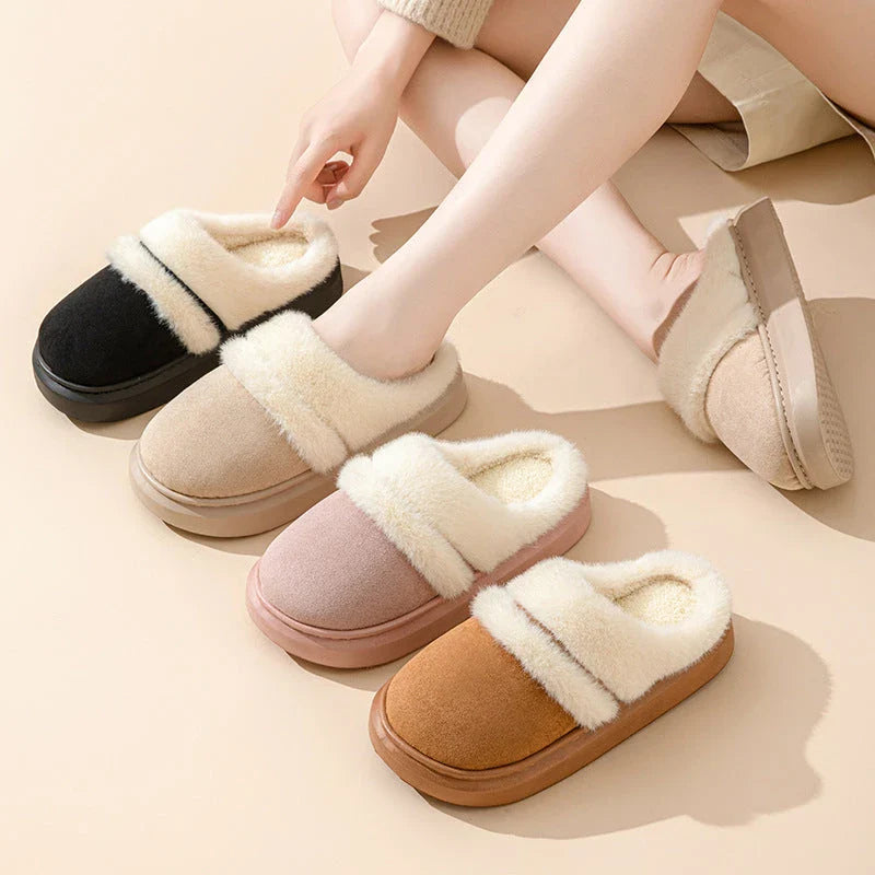 Cozy cotton slippers for women with plush lining, non-slip sole, and cartoon-inspired patterns in various colors