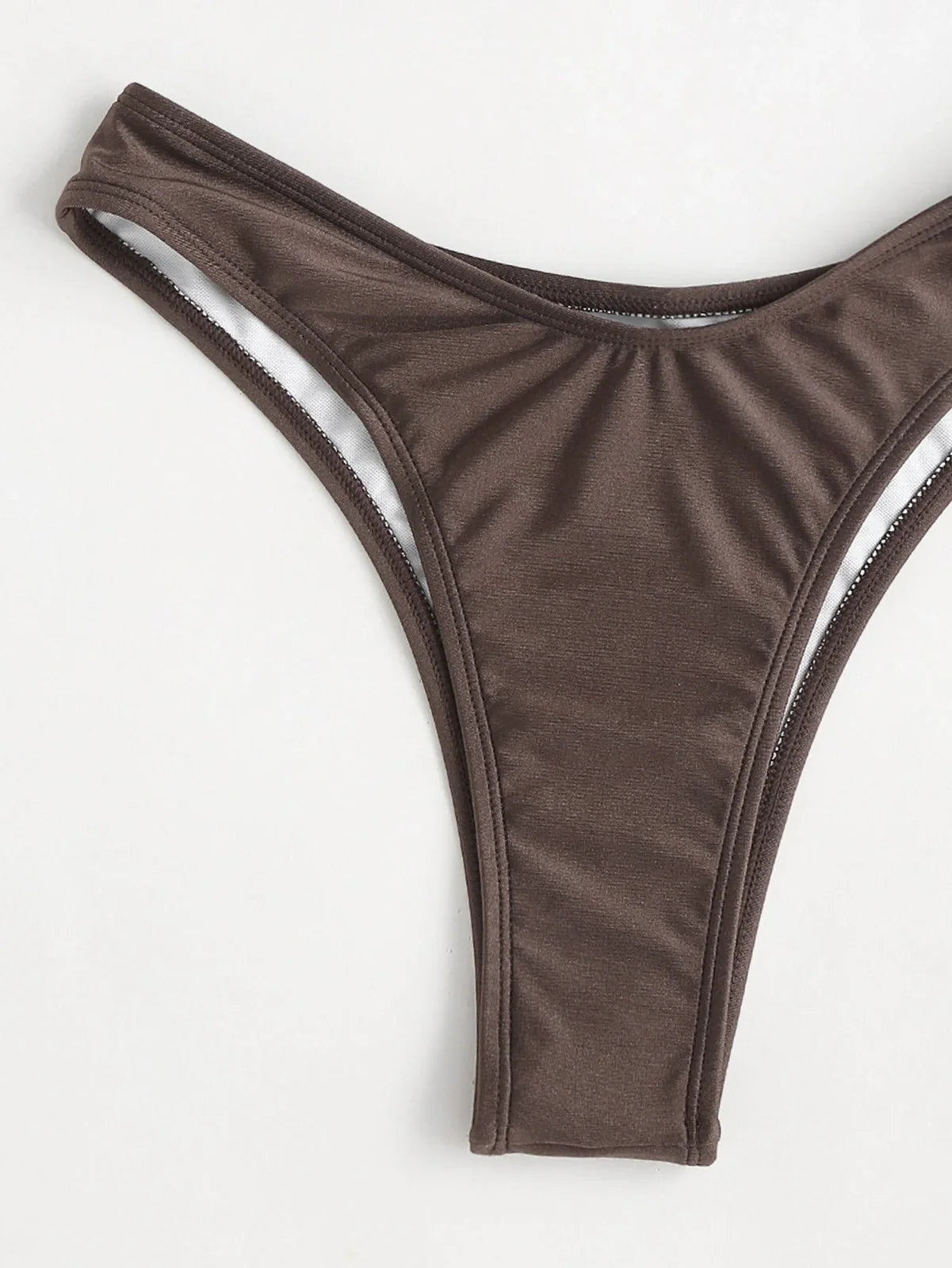 Brown women's U-shape V-neck bikini swimsuit with quick-dry nylon fabric