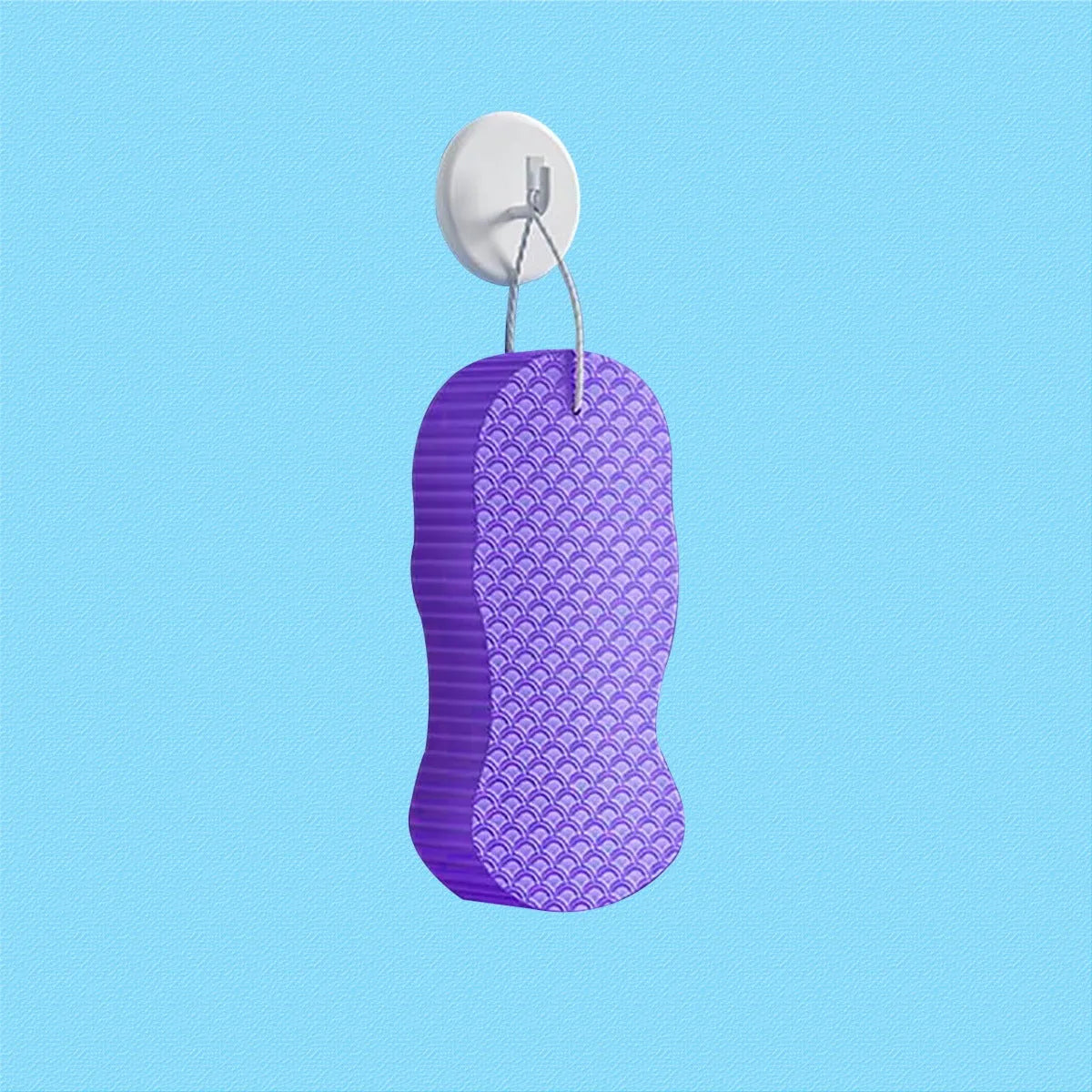 3D fish scale pattern bath sponge in white, grey, pink, or light blue for gentle exfoliation