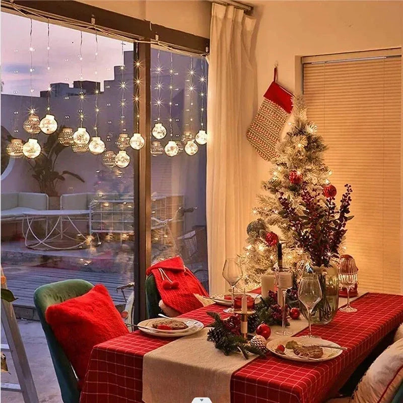 10PCS LED Christmas Curtain Lamp Set with fairy snowman and wishing ball designs for festive decoration