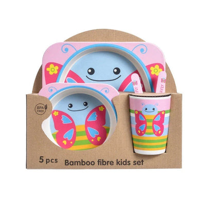 Stylish bamboo fibre children's tableware set with playful animal designs