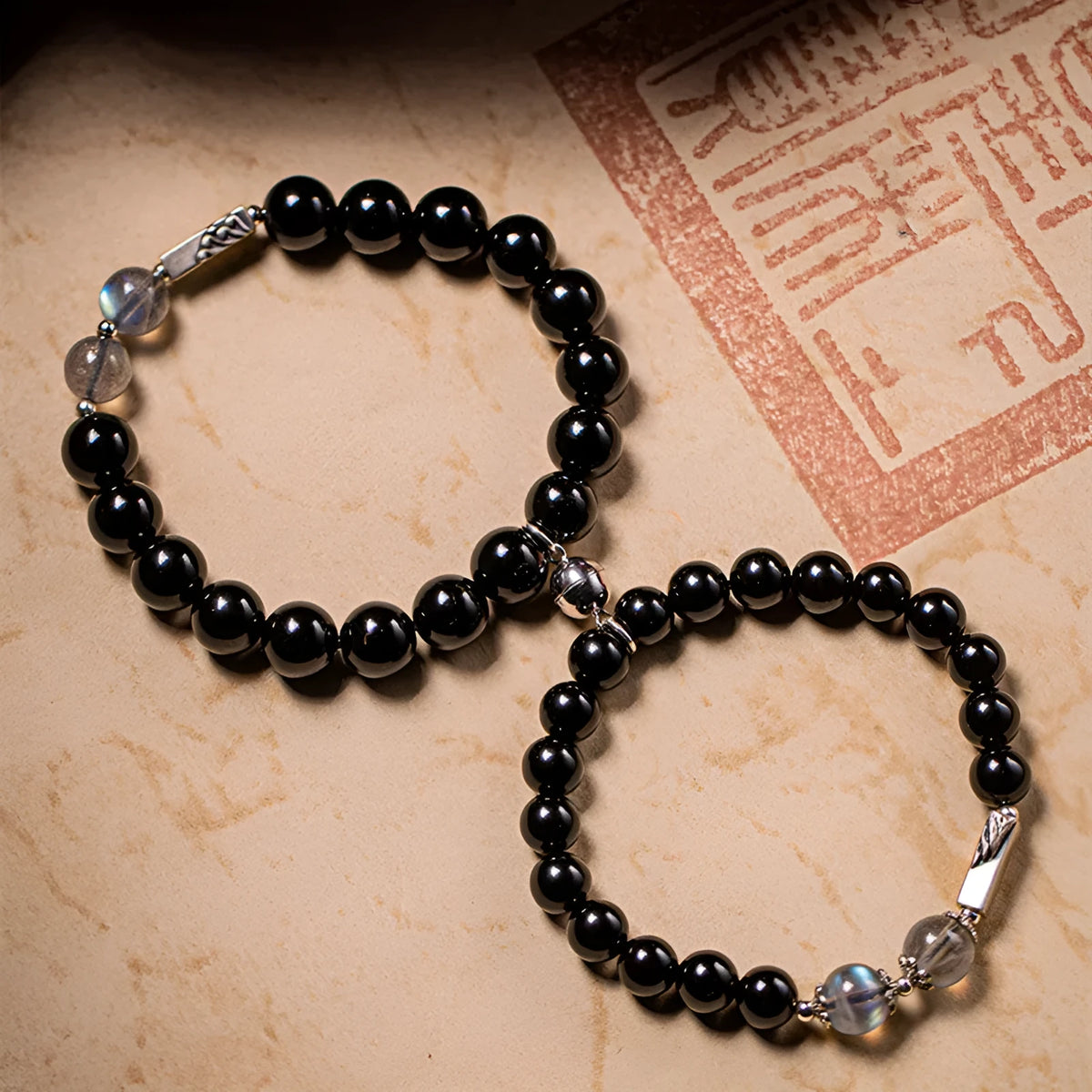 Obsidian Buddha beads couple bracelet DIY kit with 8mm and 10mm bracelet sizes
