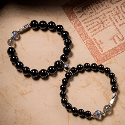 Obsidian Buddha beads couple bracelet DIY kit with 8mm and 10mm bracelet sizes