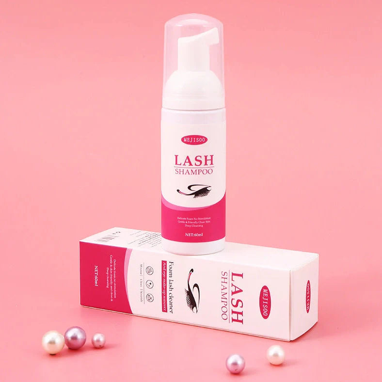 LASH SHAMPOO Mousse Eyelash Cleaning Solution 60ml in 3.7cm by 13.5cm container