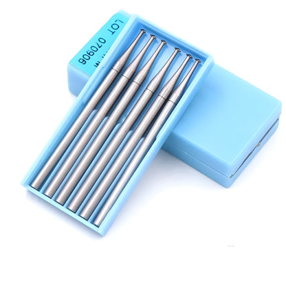 Blue box containing six tungsten steel carving milling cutter grinding heads with thin disc needle shapes and 2.35mm mandrels.