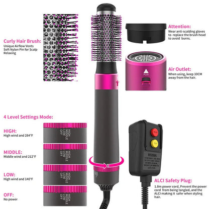 Professional 5-in-1 Hair Dryer Brush in Dyson Grey with multiple brush attachments
