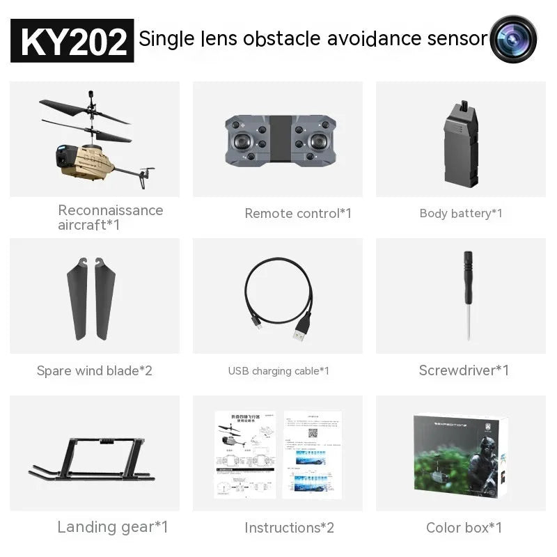Heifeng grey plastic obstacle avoidance helicopter drone with coloured LEDs, remote control, and spare blades