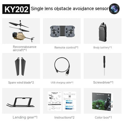 Heifeng grey plastic obstacle avoidance helicopter drone with coloured LEDs, remote control, and spare blades